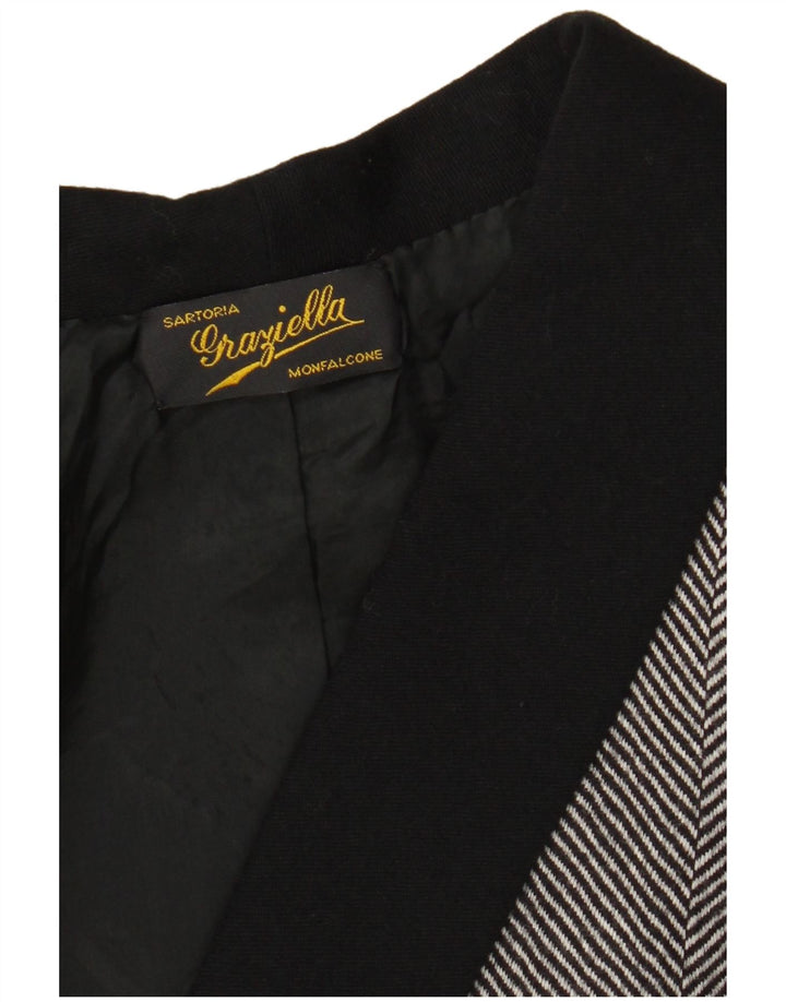 Jaqueta blazer vintage feminina UK 14 espinha de peixe cinza médio