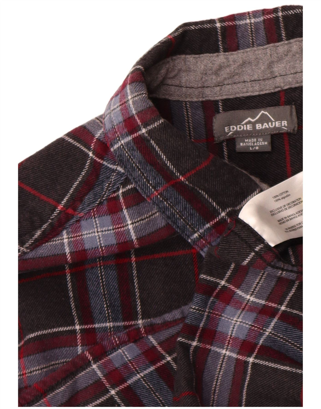 Camisa masculina de flanela Eddie Bauer grande algodão xadrez cinza