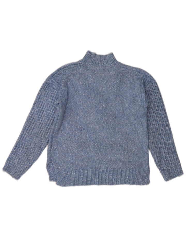 Suéter feminino Marks & Spencer com gola tartaruga Reino Unido 14 médio azul manchado