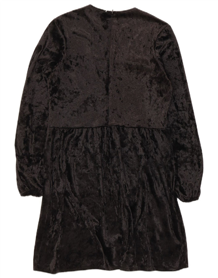 Vestido feminino Asos manga comprida linha A UK 8 pequeno poliéster preto