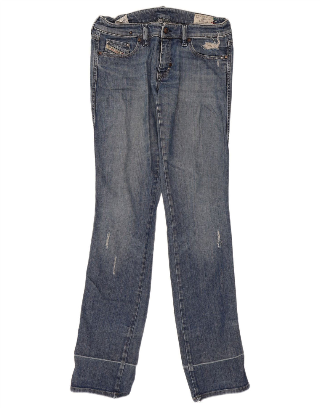 Diesel feminino Lhela jeans reto desgastado W30 L34 algodão azul
