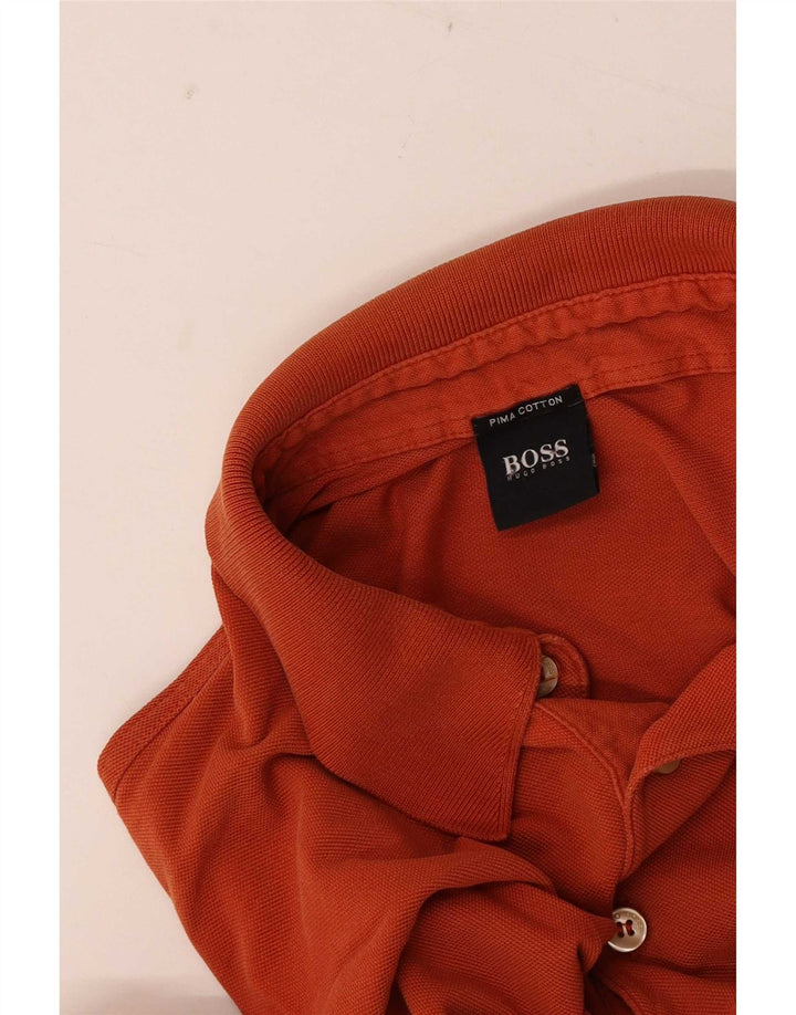 Camisa polo masculina de manga comprida Hugo Boss pequena laranja