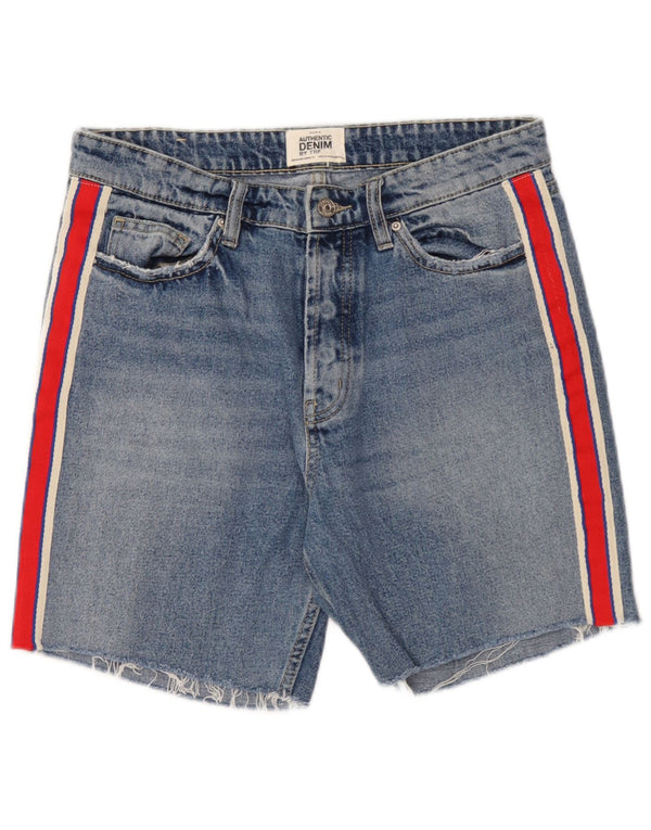 Zara Womens Trafaluc Denim Shorts EU 40 Médio W30 Azul Colourblock Algodão