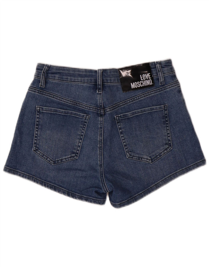 Shorts jeans feminino gráfico Moschino W28 algodão azul médio