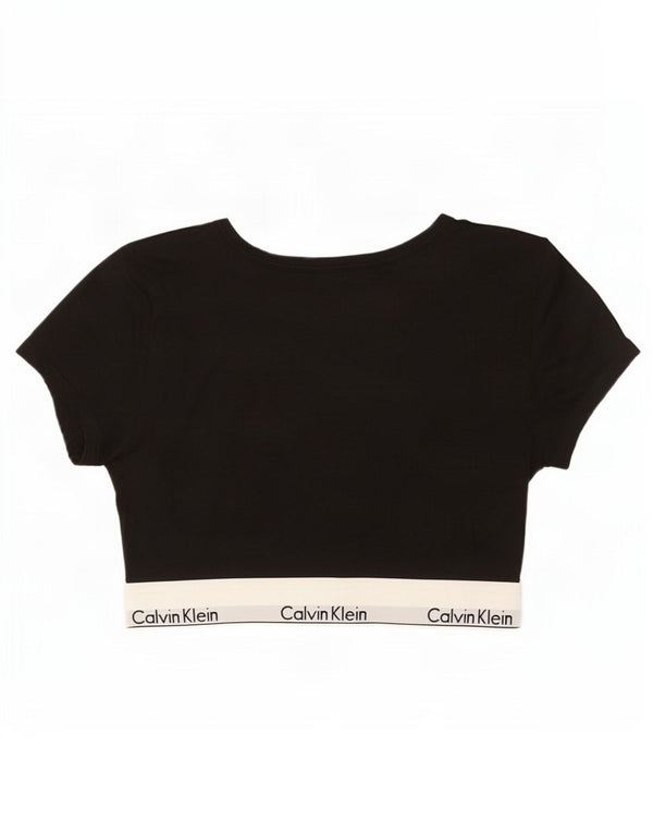 Camiseta feminina Calvin Klein Crop Graphic UK 14 grande bloco colorido preto