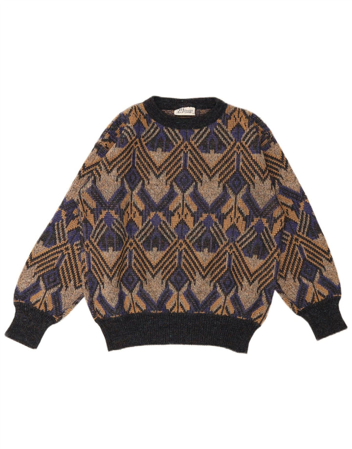 Suéter vintage masculino com gola redonda IT 50 médio multicolorido geométrico