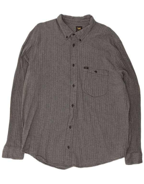 Camisa masculina alta e relaxada Lee 2XL algodão espinha de peixe cinza