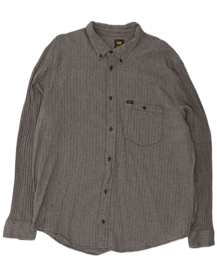 Camisa masculina alta e relaxada Lee 2XL algodão espinha de peixe cinza