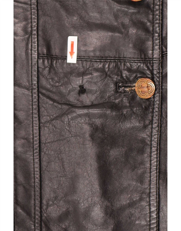 Jaqueta de couro feminina vintage com peito duplo Reino Unido 12 preto médio