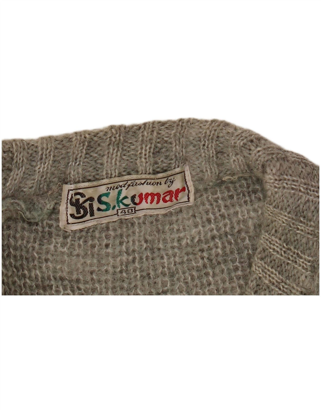 Suéter vintage masculino com gola redonda tamanho 40 listrado cinza médio