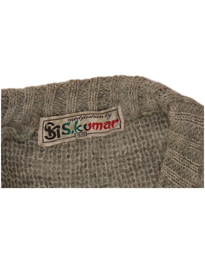 Suéter vintage masculino com gola redonda tamanho 40 listrado cinza médio