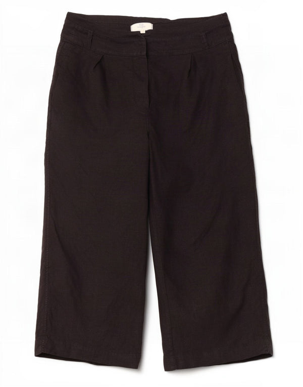 Calça capri feminina Fat Face UK 14 grande W34 L23 linho preto