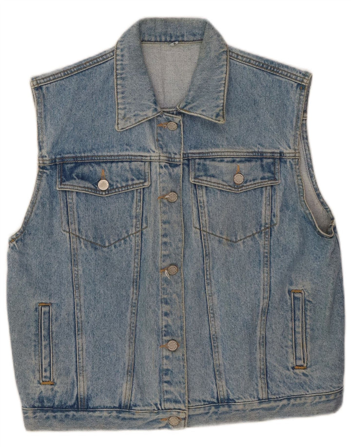 Colete jeans feminino VINTAGE UK 14 algodão azul médio