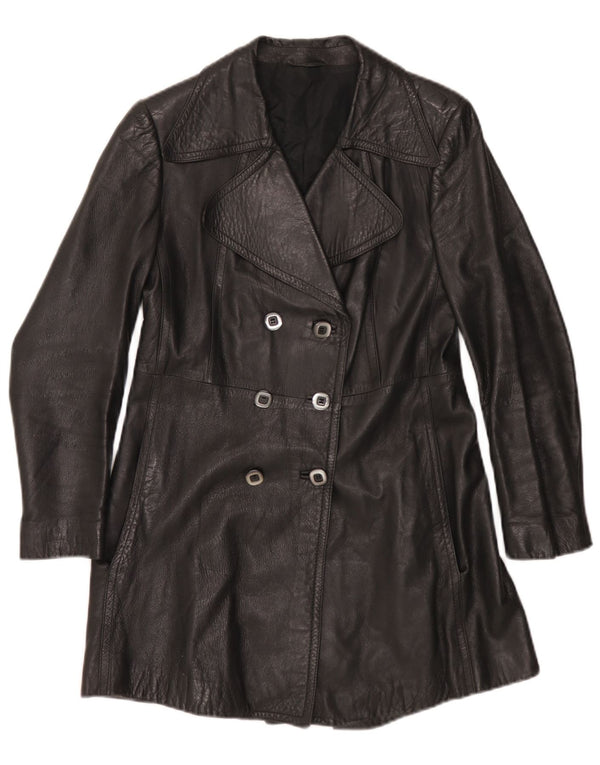 Casaco de couro feminino vintage UK 10 pequeno preto