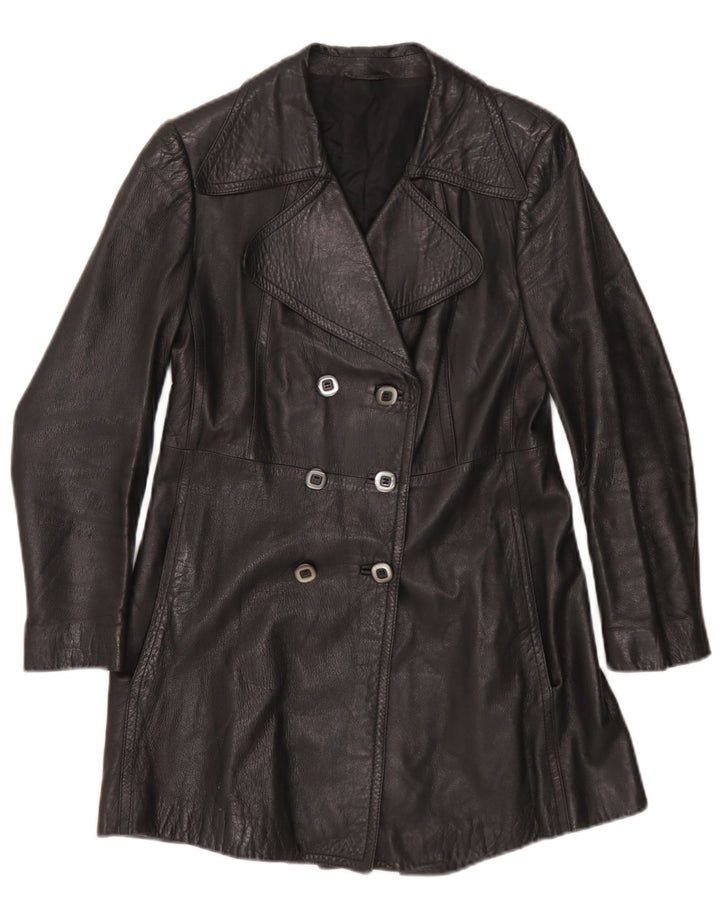 Casaco de couro feminino vintage UK 10 pequeno preto