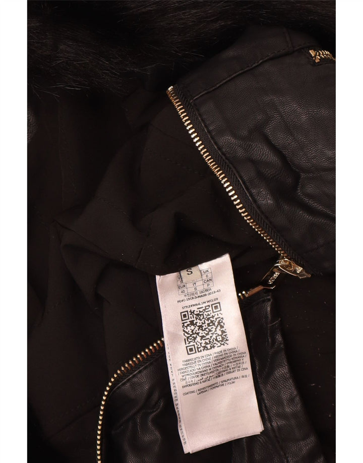 Jaqueta feminina de couro sintético GUESS UK 6 XS poliuretano preto