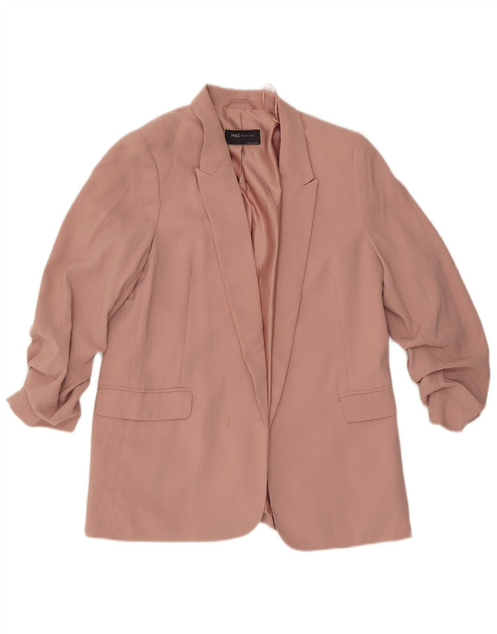 Jaqueta Blazer aberta feminina Marks & Spencer Reino Unido 12 poliéster rosa médio