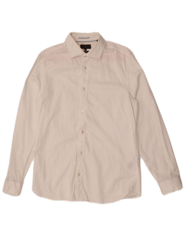 Camisa masculina Ted Baker Slim Fit tamanho 4 grande algodão branco