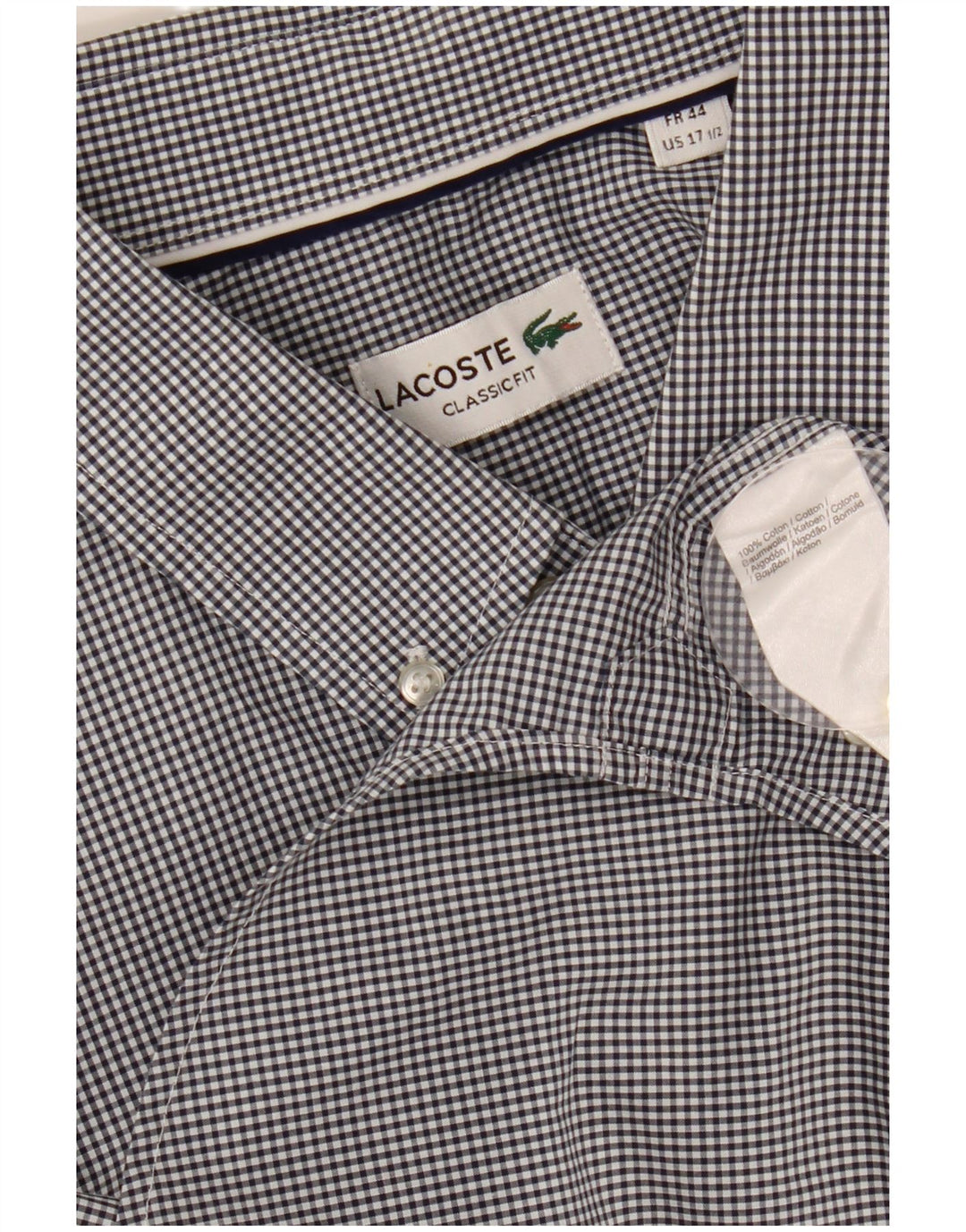 Camisa masculina de manga curta LACOSTE tamanho 44 17 1/2 XL preto gingham