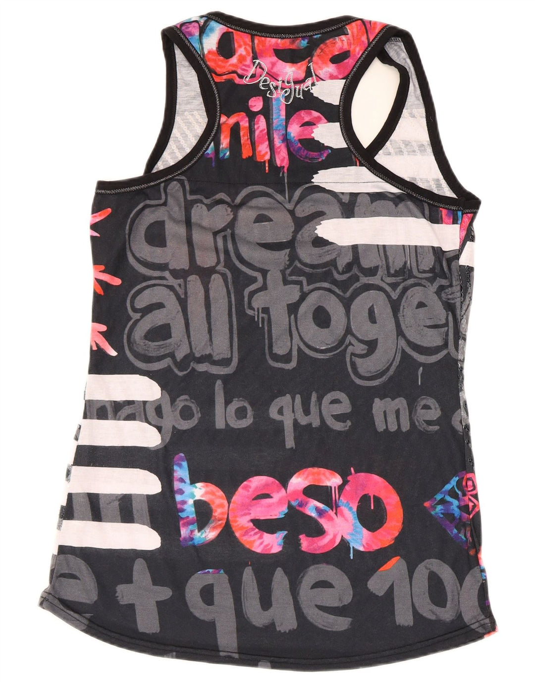 Top de colete gráfico feminino Desigual UK 18 XL preto poliéster