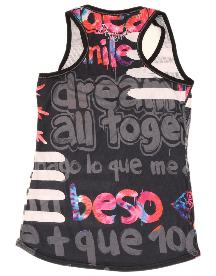 Top de colete gráfico feminino Desigual UK 18 XL preto poliéster