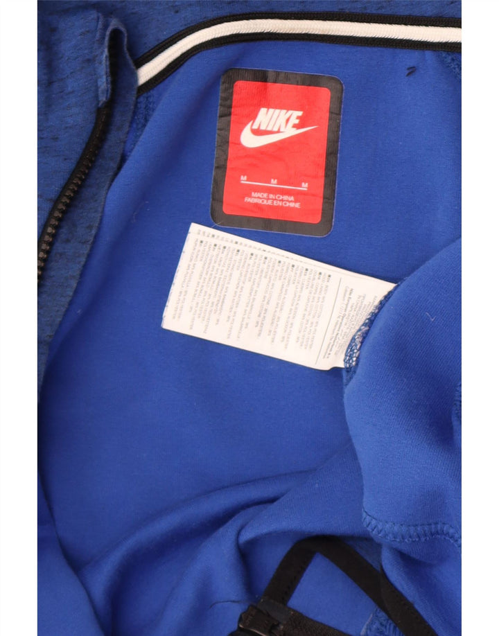 Suéter masculino Nike com capuz e zíper azul médio manchado de algodão