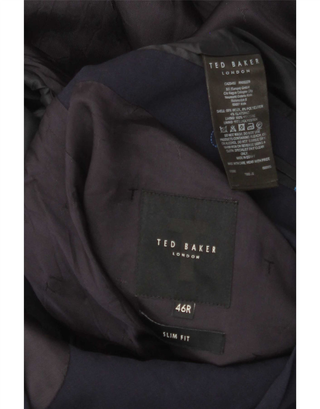 Jaqueta blazer masculina Ted Baker Slim Fit 2 botões Reino Unido 46 3XL lã azul marinho