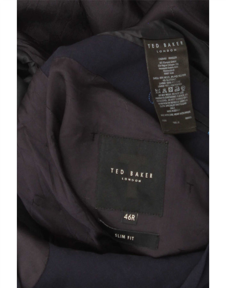 Jaqueta blazer masculina Ted Baker Slim Fit 2 botões Reino Unido 46 3XL lã azul marinho