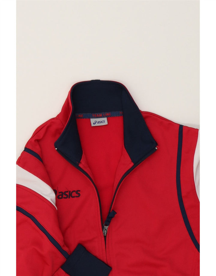 ASICS Womens Graphic Tracksuit Top Jacket UK 14 Medium Red Colourblock Vintage Asics and Second-Hand Asics from Messina Hembry 