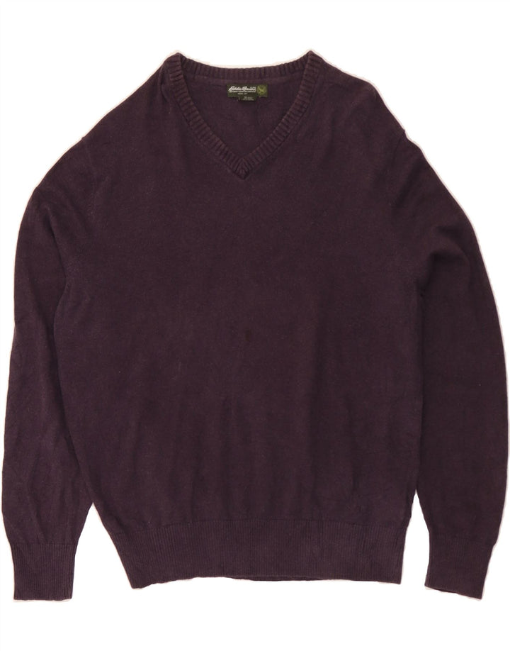 EDDIE BAUER Mens V-Neck Jumper Sweater Large Purple Cotton Vintage Eddie Bauer and Second-Hand Eddie Bauer from Messina Hembry 