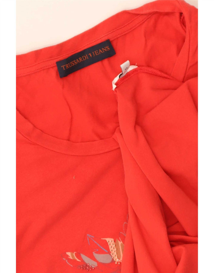 Camiseta feminina Trussardi com estampa gráfica UK 10 pequena vermelha