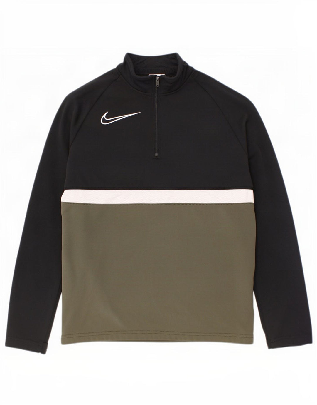 Top de treino Nike Boys Dri Fit pulôver 8-9 anos pequeno cáqui colorblock