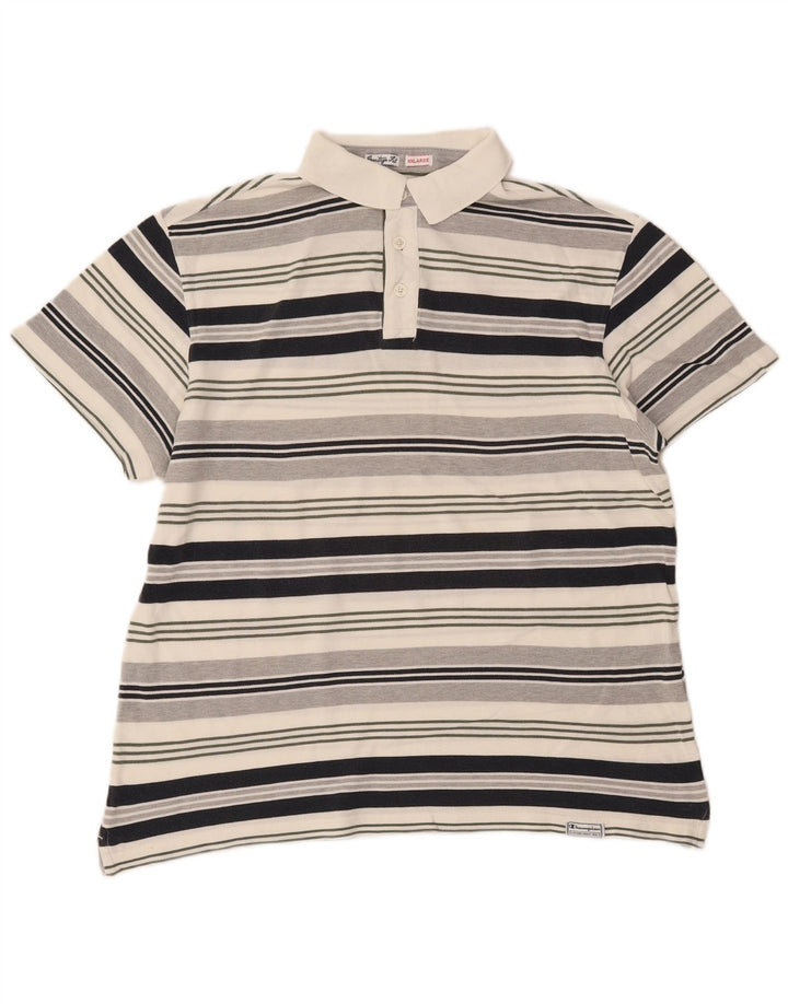 Camisa polo masculina CHAMPION 2XL algodão listrado branco