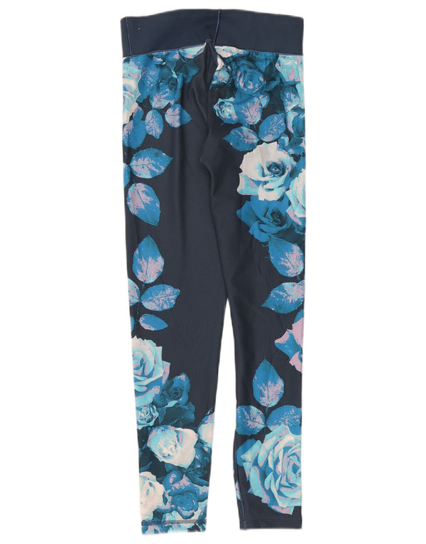 Adidas Womens Climalite Leggings UK 8/10 Pequeno Azul Floral Poliéster