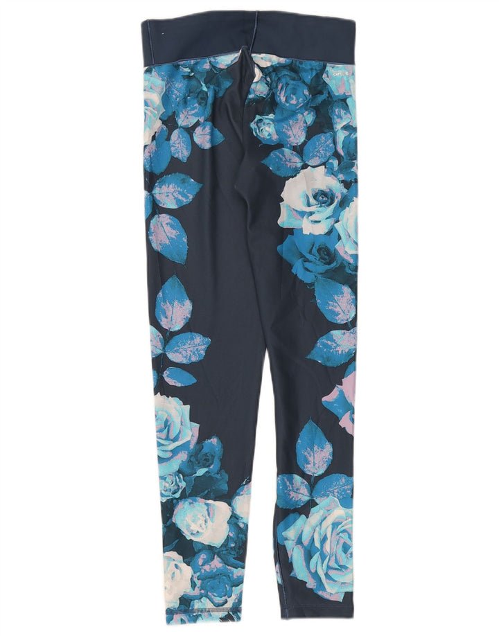 Adidas Womens Climalite Leggings UK 8/10 Pequeno Azul Floral Poliéster