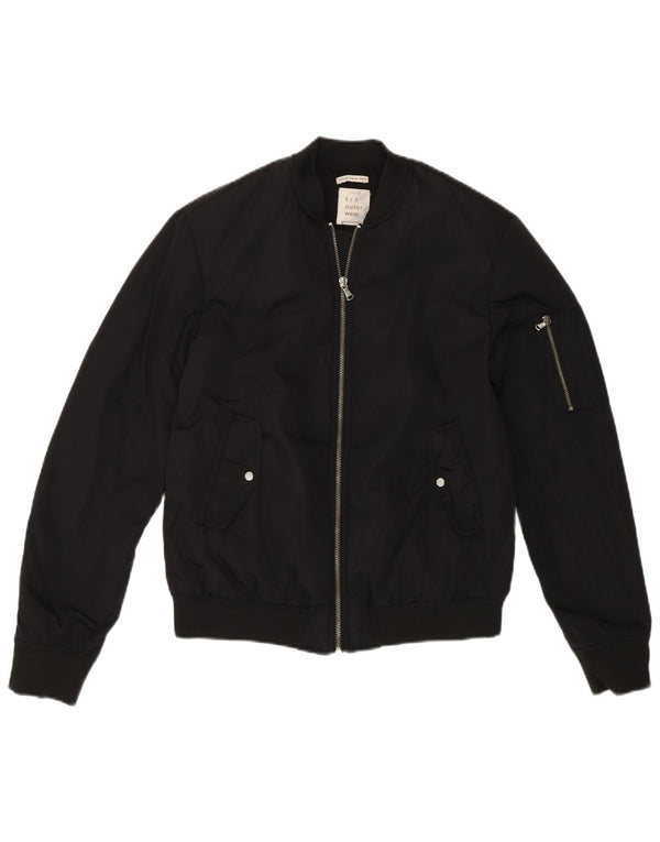 Zara Womens Loose Fit Bomber Jacket UK 4 XS Preto Poliéster Moderno