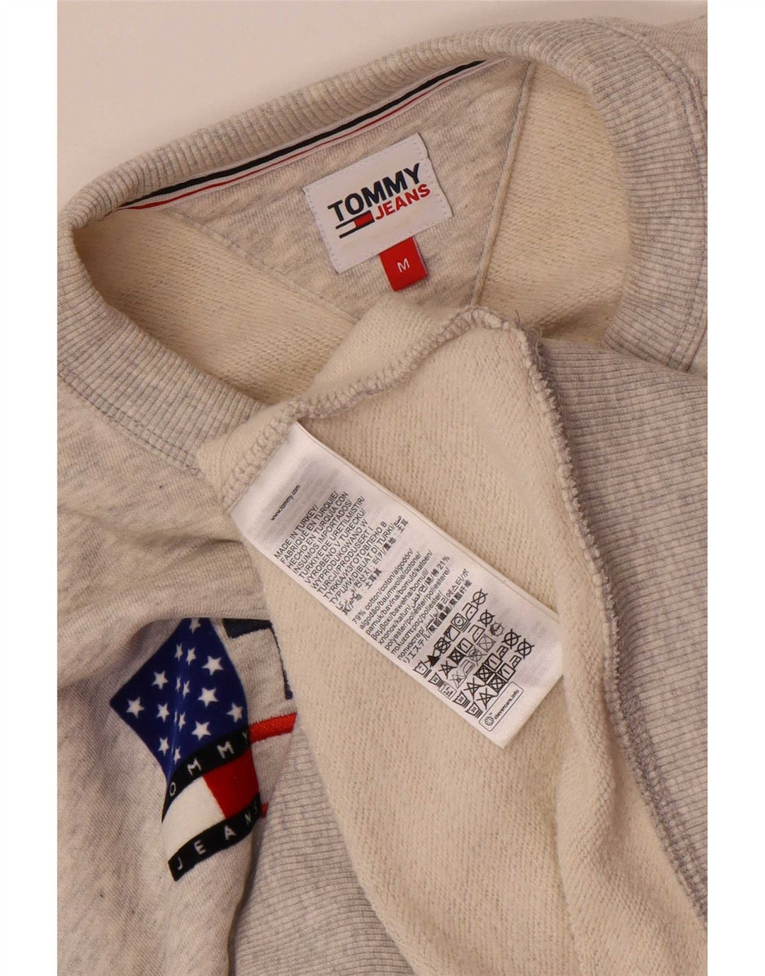 Tommy Hilfiger moletom gráfico masculino jumper médio cinza algodão manchado
