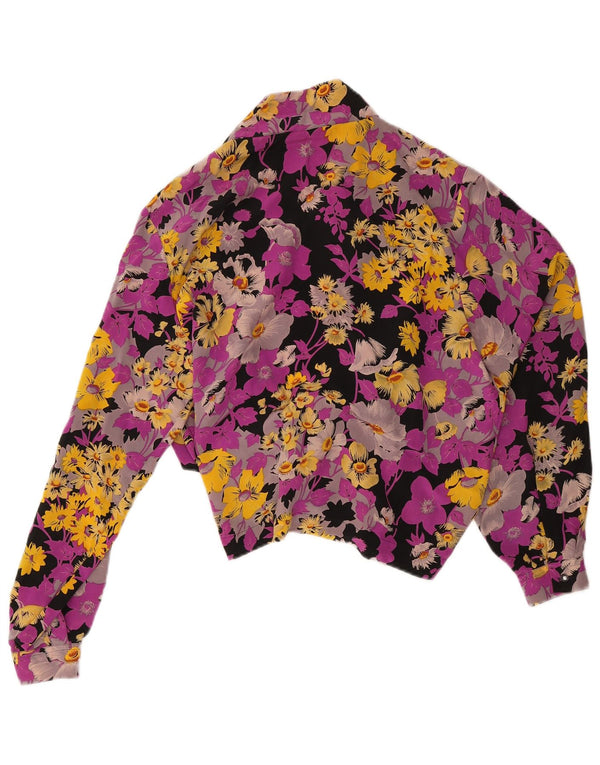 Blusa feminina vintage cropped UK 16 grande floral multicolorida