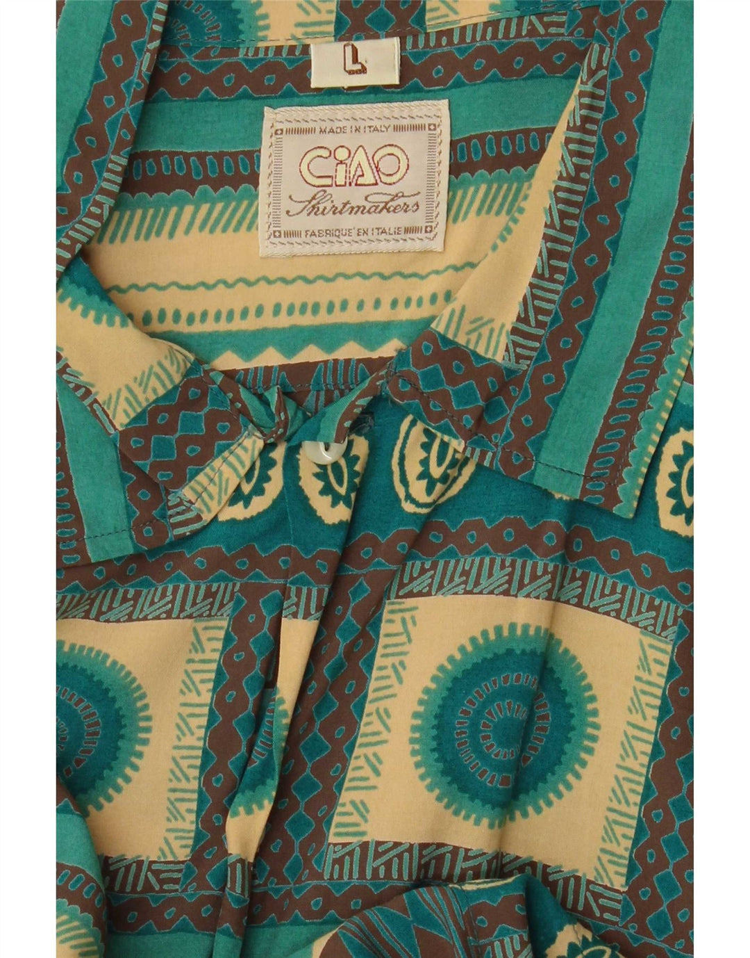 Camisa masculina de manga curta Ciao grande geométrica turquesa