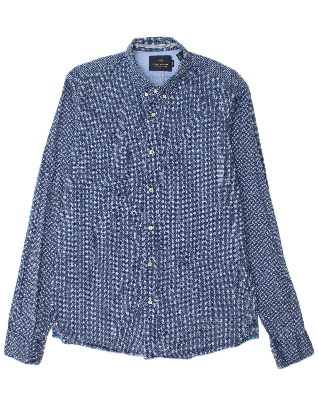 Camisa Slim Masculina Scotch & Soda Grande Algodão Geométrico Azul