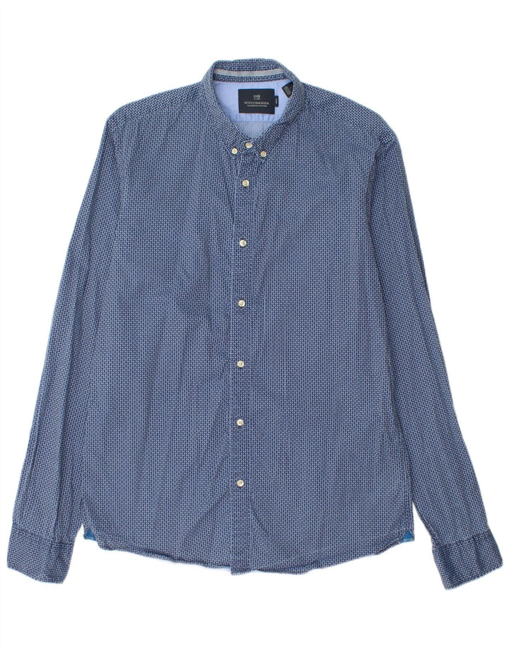 Camisa Slim Masculina Scotch & Soda Grande Algodão Geométrico Azul