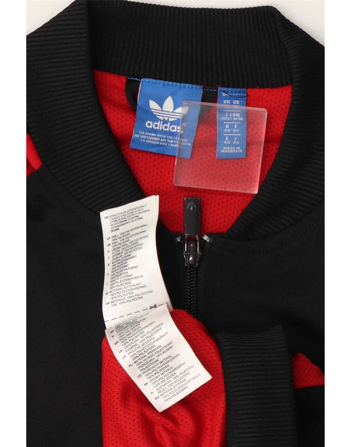 Adidas Womens Tracksuit Top Jacket UK 14 Grande Preto Colourblock Poliéster