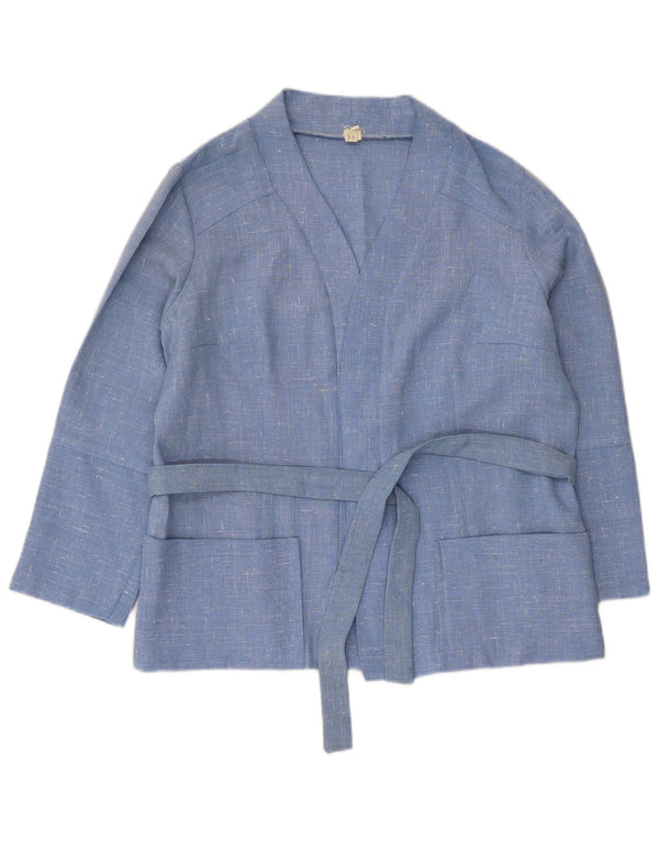 Cardigan feminino vintage manga 3/4 UK 16 grande azul Trevira
