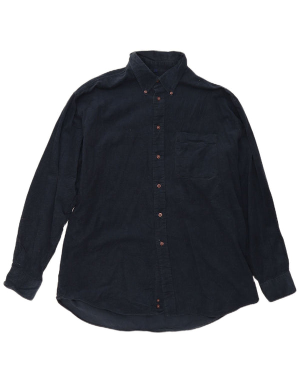 Camisa masculina de veludo cotelê vintage tamanho 41 42 grande algodão azul marinho