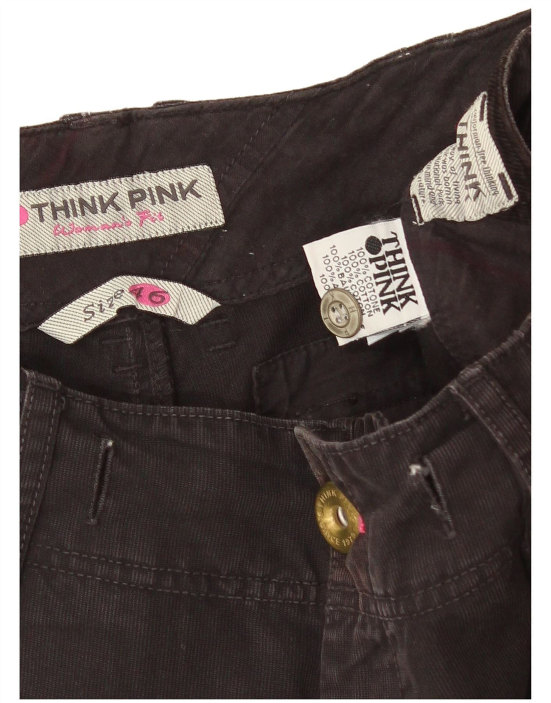 Shorts cargo feminino Think Pink IT 46 grande W34 algodão cinza