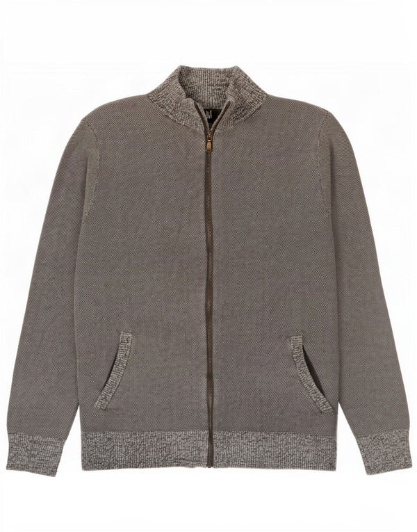Suéter cardigã masculino branco material pequeno algodão cinza