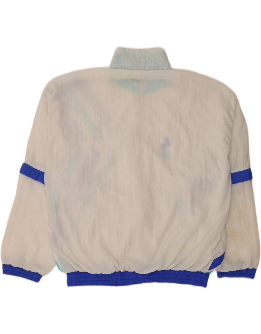 Jaqueta de agasalho feminino vintage UK 14 bloco colorido branco médio