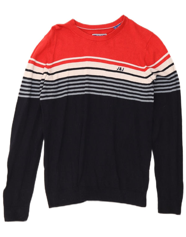 Suéter Jack & Jones Boys com gola redonda 13-14 anos listrado azul marinho
