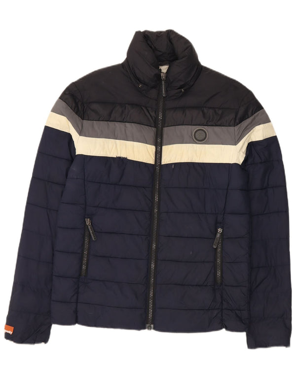 Jaqueta acolchoada masculina Superdry UK 38 médio azul marinho colorblock nylon