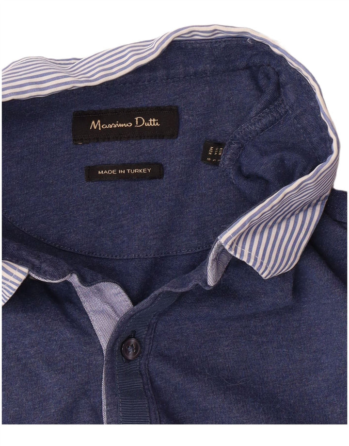 Camisa polo masculina de manga comprida Massimo Dutti grande azul clássico